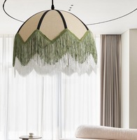 Abajur saçaklı Modern Stil Tekstil El Sanatları Uzun Orta Boy Çift Katmanlı Şemsiye Püsküllü Sarkıt Sıcak Beyaz LED Kısılabilir Işık Yeşil 3 Yıl Garantili
