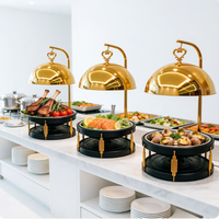 Réchaud de buffet rond suspendu en acier inoxydable argenté et doré de 8 L, style arabe, pour maintien au chaud des aliments lors de réceptions et mariages