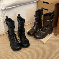 Bottines pour femmes à bout rond, avec empeigne brillante froissée, bride à œillets et nœud en dentelle, pour l'automne et le quotidien