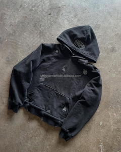 Custom Men 100% Cotton Solid Color Casual Hoodie Hand-sewn Embroidery Contrast Stitching Design Streetwear Loose Fit Hoodie - Product Image 1