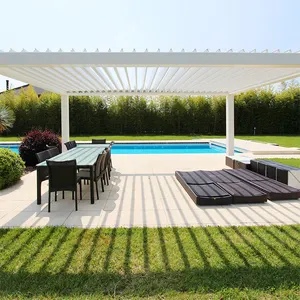 DIY motorisierte Terrassen abdeckung Aluminium freistehende Louvre Shade Pergola Garten Pavillon mit LED-Leuchten