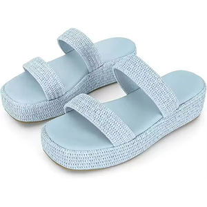 Zapatillas de playa con punta cuadrada de estilo para mujer, Sandalias planas con punta abierta para boda y Verano de Otoño de alta calidad para mujer - Product Image 1