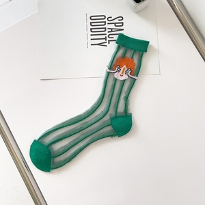Calcetines de media pantorrilla de seda de cristal para mujer, con ilustraciones de dibujos animados, para primavera y verano - Product Image 4