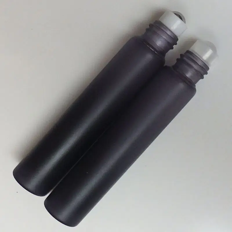 OEM Matte black custom made 10ml 0.3oz Empty Refillable Black Coating Essential Oil Perfume Roll On Glass Bottle With Silver Cap