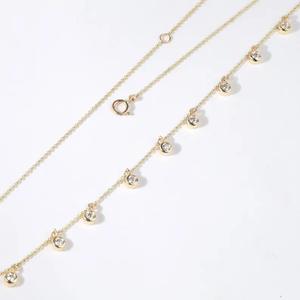 Collier de mariage en diamant rond naturel et cultivé en laboratoire, collier en or massif 14 carats, collier délicat avec pendentif diamant, collier élégant - Product Image 2