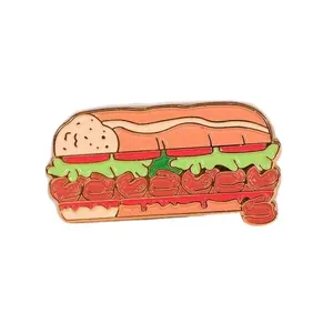 अनुकूलित आराध्य बेकन सब्जी मांस सैंडविच डिजाइन सोने की प्लेटेड हार्ड एनमेल पिन कपड़े बैग सजावटी टोपी पिन