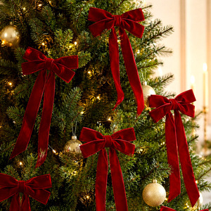Wholesale Deep <b>Red</b> Velvet Christmas Bow Set Soft Velvet Fabric Long Tail Design Gift Wrapping Tree Hanging <b>Ornament</b> - Product Image 6
