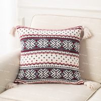 Housse de coussin de Noël 20 "x 20" housse de coussin flocon de neige tricoté rouge et blanc avec glands pour décor de canapé/chambre