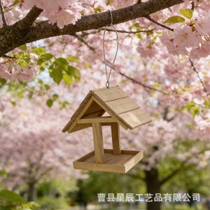 Mangeoire à oiseaux en bois, couleur bois naturel, forme rectangulaire, durable, décoration de patio extérieur, nichoir décoratif - Product Image 2