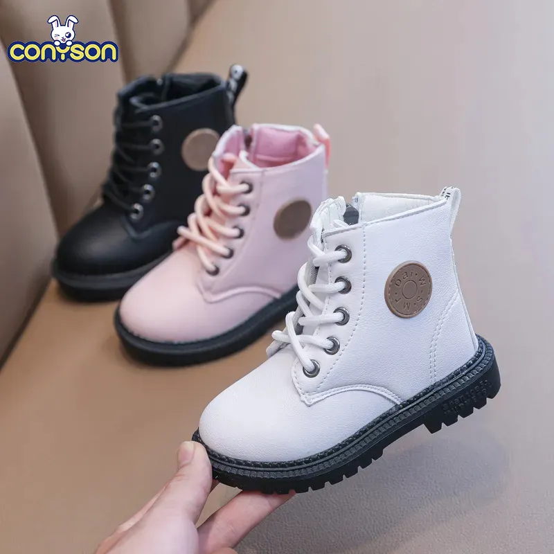 Conyson - Botas esportivas infantis para meninos e meninas, calçado de neve curto com bico, calçado de couro PU macio e quente para crianças pequenas, calçado grande para crianças