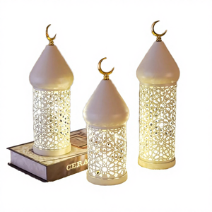 Lanterne en fer artisanale écologique pour le Ramadan Kareem et l'Eid Mubarak, centre de table, porte-bougie, décoration de bureau, blanc creux - Product Image 4