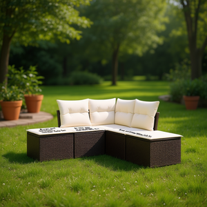 Ensemble de canapés de jardin extérieur marron et crème avec coussins en mousse haute densité, rotin PE imperméable, design contemporain - Product Image 2