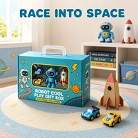 Boîte cadeau Robot Cool Play avec poignée et fenêtre, emballage en carton bleu personnalisé pour enfants de 3 ans et plus