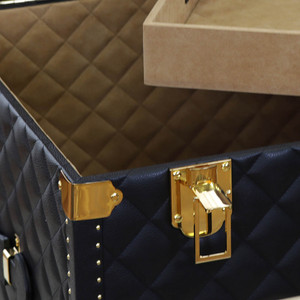 Valise <span class=keywords><strong>de</strong></span> rangement en cuir noir personnalisable avec doublure en daim, style classique, <span class=keywords><strong>serrure</strong></span> à combinaison pour la maison, le stockage et l'exposition - Product Image 4