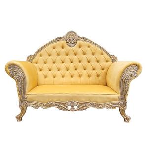 Luxury Royal Maharaja <b>Wedding</b> Sofa Golden Velvet Tufted Couch Hand Carved Wooden <b>Frame</b> Bride Groom <b>Wedding</b> Stage Furniture - Product Image 2
