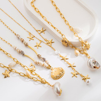 Ocean Elements Joyería de acero inoxidable de gama alta Tortuga Estrella de mar Shell Conch Dolphin Charms Collar