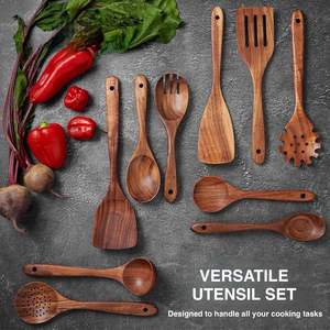 Ensemble d'ustensiles de cuisine en bois d'acacia rotatif à 360 degrés avec finition laquée, support pour ustensiles en bois - Product Image 5