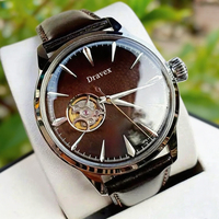 Montre de ville élégante pour homme, bracelet en cuir, mouvement automatique apparent, cadran à aiguilles, verre saphir, couleur café, pour usage quotidien