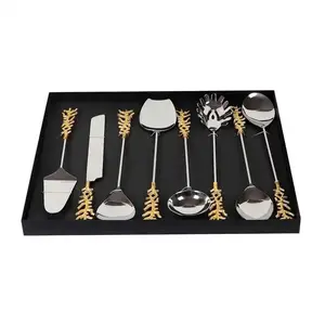 Antique Designing Metal Cutlery Set Glossy Silver and Gold Finishing Serving Cutlery for Tableware Spoon Set of 8 Pcs for Sale