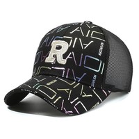 Gorra de béisbol ajustable de 6 paneles con letras bordadas de malla estilo coreano para mujer, primavera/verano, estilo urbano, snapback para hombre