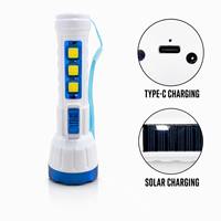 Lampe torche portable à double lumière COB en plastique, rechargeable par Type-C et solaire, pour le camping, les situations d'urgence et les activités de plein air