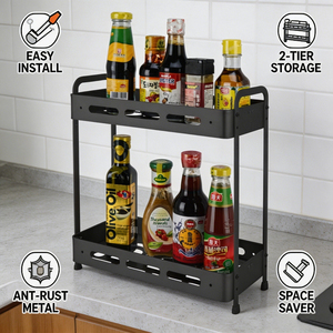 Porta Spezie Verticale a Tre Livelli in Alluminio+PVC Anodizzato, Espandibile, per Organizzazione <span class=keywords><strong>Cucina</strong></span> - Product Image 1