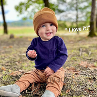 Gorro de punto de doble capa con logotipo personalizado para bebé, gorros gruesos cálidos de invierno, gorros diarios con puños para niños, gorro de reloj, cuidado del cabello multiusos
