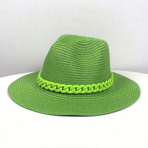 Chapeau de paille d'été pour femme, style jazz, panama, fedora, avec chaîne, pour la plage, vente en gros - Product Image 6