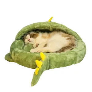 Кровать для кошек с мультяшными животными полузакрытая маленькая кровать для домашних животных теплая и милая кровать для собак крытый диван для домашних животных милый