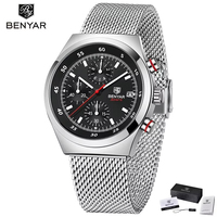 Montre-bracelet à quartz Benyar BY-5200 en acier inoxydable maillé, style business décontracté, de luxe, étanche, pour homme, avec boîte cadeau