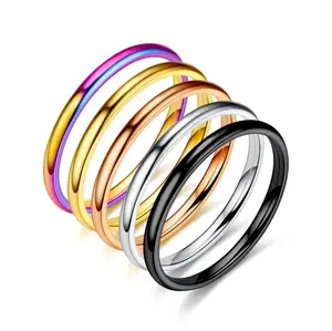 高品质新款时尚2毫米钛钢首饰戒指女士开口戒指