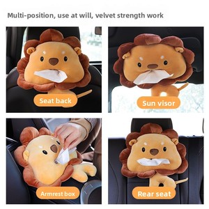 Porte-mouchoirs suspendu pour voiture, étui à serviettes en peluche motif animal <span class=keywords><strong>de</strong></span> dessin animé, mignon lion, dinosaure, tournesol, crabe, organisateur <span class=keywords><strong>de</strong></span> papier pour dossier <span class=keywords><strong>de</strong></span> siège - Product Image 3