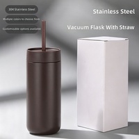 Tasse à café moderne de 450 ml (16 oz) en acier inoxydable 304, isolée sous vide, avec paille, anti-fuite, idéale pour un cadeau