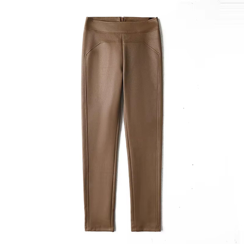 3657 Reliable Quality Simple High Waist Straight Style Casual Custom Women Genuine Leather Pants China Manufacture