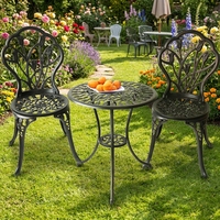Ensemble de table ronde et 2 chaises de bistrot en aluminium moulé pour l'extérieur, motif tulipe, 3 pièces