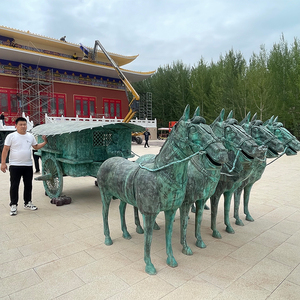 سيارة تشين شي هوانغ البرونزية التي تجرها الخيول الصينية القديمة البرونزية مجموعة الحرف اليدوية مربع الديكور المصبوب متحف الفن الحرف المعدنية - Product Image 3