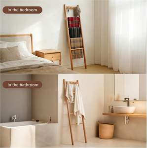 Escalera para Mantas de Madera de Haya, Soporte para Edredones de Estilo Rústico Natural de 5.3 pies con Ganchos Superiores, Estante Decorativo de 4 Barras para Mantas - Product Image 3