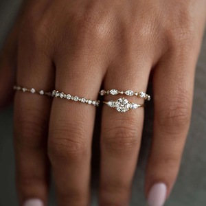Minimalist Stacked <b>Ring</b> Set With Micro Set Zircon For Women Index <b>Finger</b> Everyday Wear Jewelry - Product Image 3
