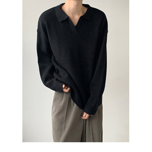 <span class=keywords><strong>Pull</strong></span> col en V pour homme, style coréen, tricoté, pour adolescent, haut de base, coupe ample, polyester et laine, finition sans repassage - Product Image 2