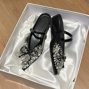 Chaussures pour femmes en perles et strass, sandales mules à talon de 3 cm, chaussures décontractées polyvalentes - Product Image 4