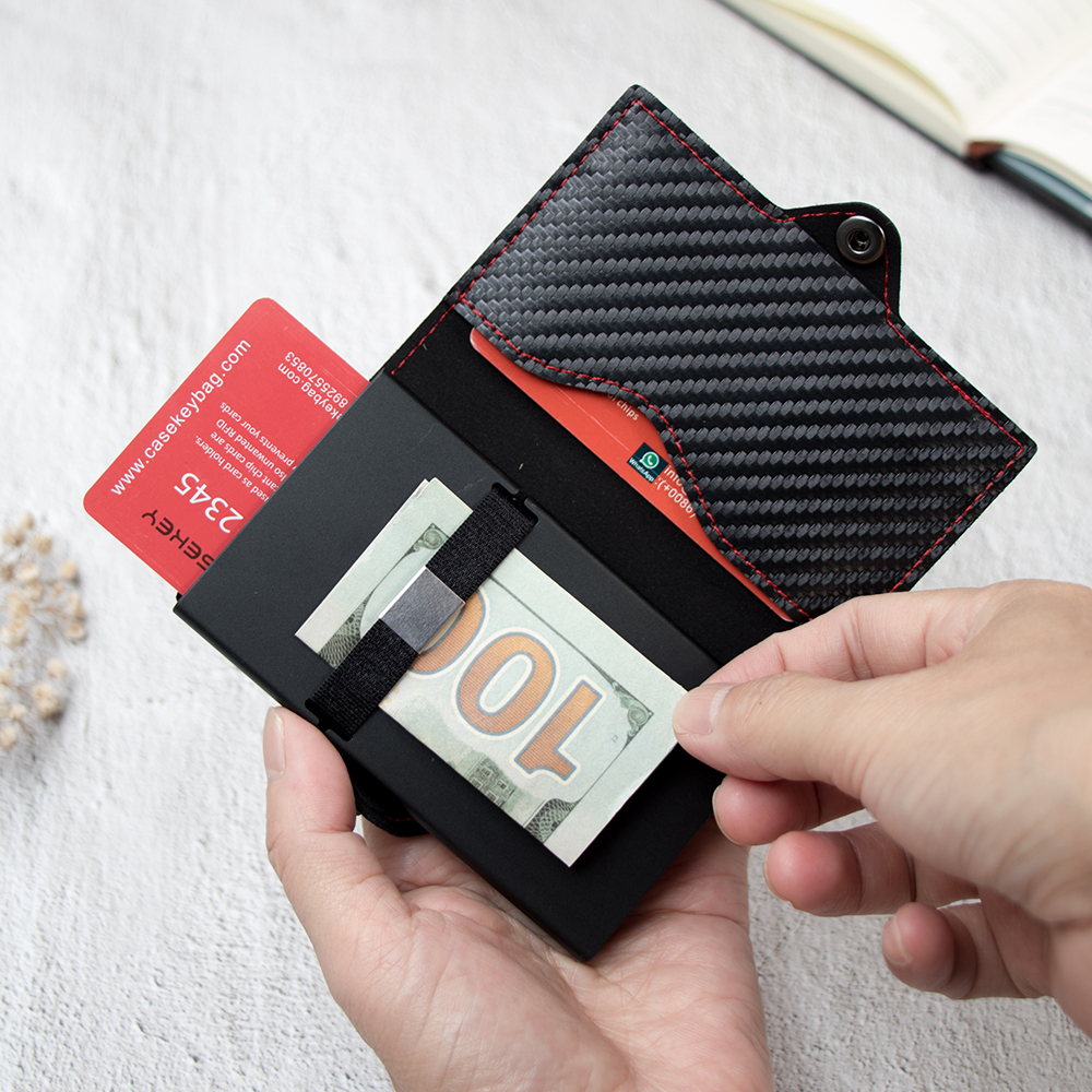 Casekey Aluminum & Carbon Fiber Pop-Up Smart Wallet – RFID Metal Card Holder - View 2