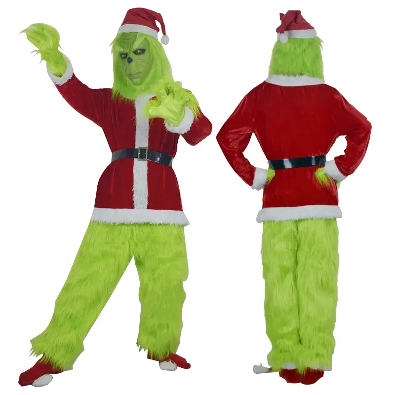Christmas Cosplay Costume Green Hairy Monster Movie Costume Green Santa Claus Suit