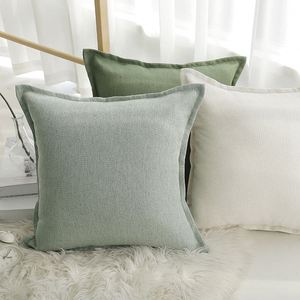 Housse de coussin carrée en lin avec bordure, pour canapé de salon, couleur unie - Product Image 2