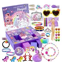 Jouets de jeu d'imitation pour filles : Trousse de maquillage en plastique, Valise de coiffure, Calendrier de l'Avent de Noël, Boîte surprise de bijoux et colliers