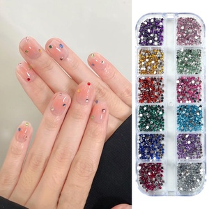 Accesorios de Uñas con Diamantes Redondos Pequeños de Fondo Plano, 12 Cajas, Tamaños Variados, Decoraciones de Uñas Súper Brillantes, Gran Venta - Product Image 5