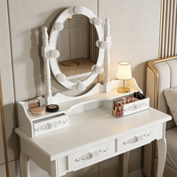 Coiffeuse blanche moderne avec miroir LED, table de maquillage en bois, 2 tiroirs de rangement, pour chambre, appartement, hôtel, vente en gros
