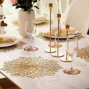 Eco-Friendly <b>Silver</b> <b>Placemats</b> Leaf Charger Metallic Glitter Pressed Vinyl Decorative Dining Table Mats Made of Polyester Carton - Product Image 4
