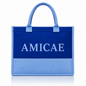 Borsa Tote in Tela alla Moda Ispirata al Design della Confraternita Zeta Amicae, Bicolore Blu Reale e Azzurro, Stile Greco ZA 1948, per Uso Quotidiano e Shopping - Product Image 1
