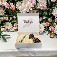 Souvenirs logo Carton rigide couleur or rose Couvercle magnétique de luxe Pack cosmétique Coffret cadeau rose pour bébé avec ruban