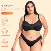 Sujetador de encaje inalámbrico de copa completa para busto grande, lencería sexy de talla grande con cierre frontal, transpirable y de corte alto.